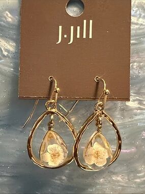 J. Jill Gold Tear Drop Earrings with Clear Resin Flower Accents